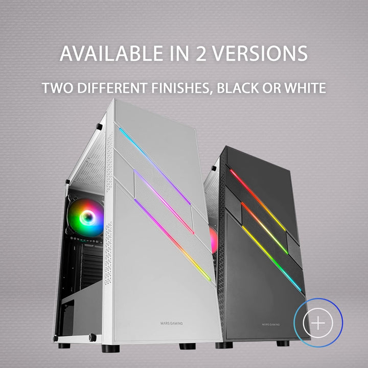 Mars Gaming MC-U3 Weiss, PC ATX XL Gehäuse, Front Triple ARGB, 12cm Lüfter, Gehärtetes Glasfenster,
