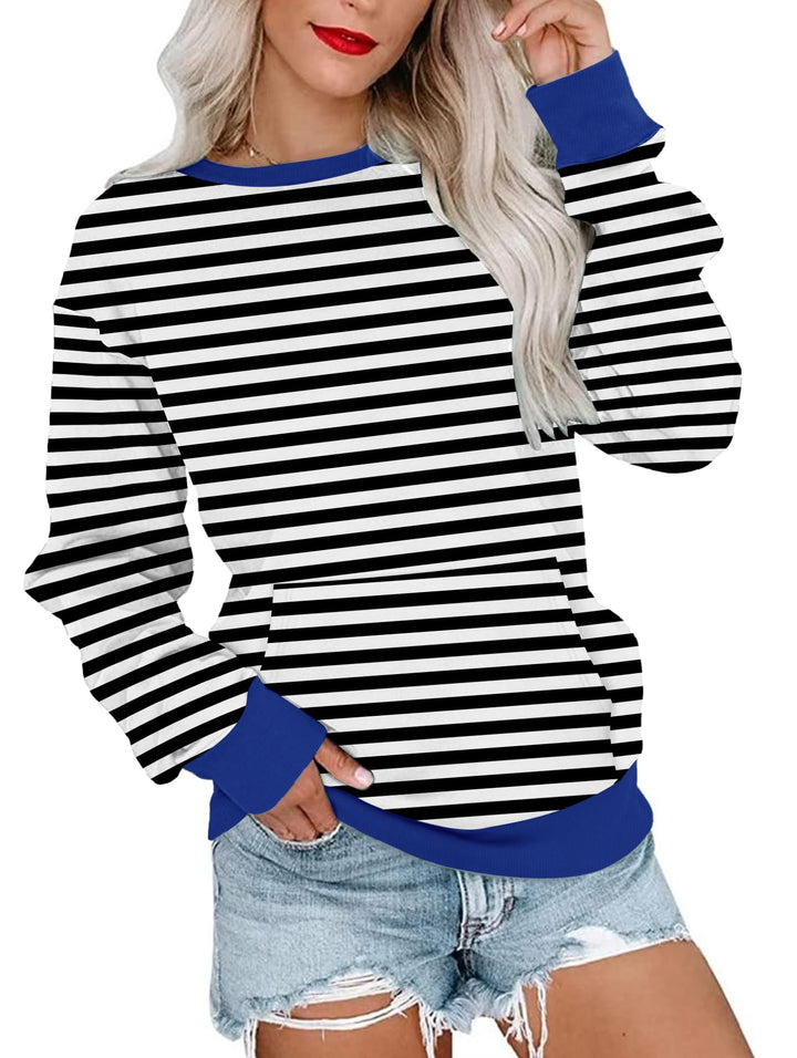 WNEEDU Damen Langarmshirts Lässige Sweatshirts mit Taschen, S
