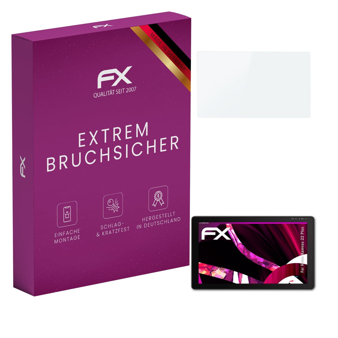 atFoliX Glasfolie kompatibel mit Huion Kamvas 22 Plus Panzerfolie, 9H Hybrid-Glass FX Schutzpanzer F