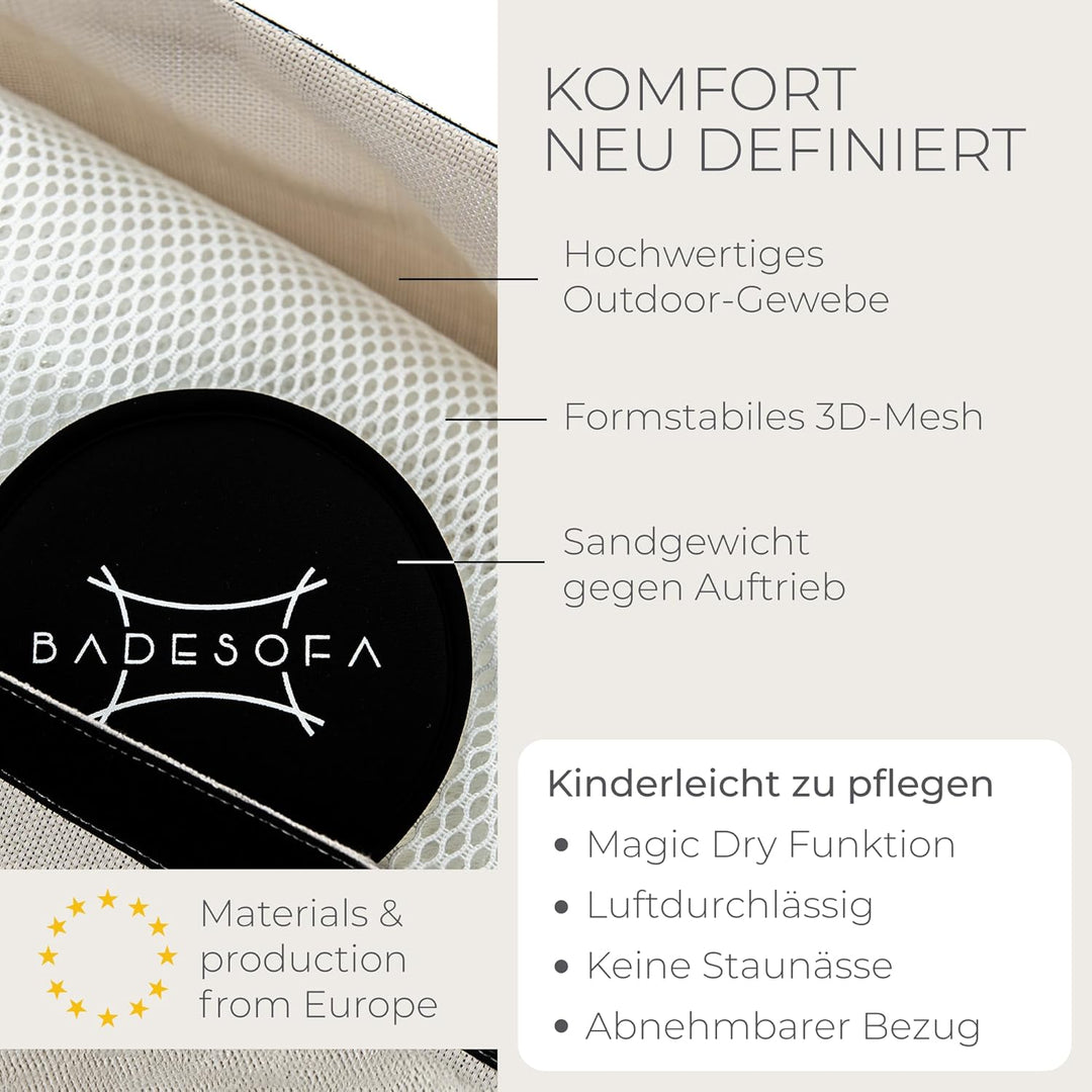 BADESOFA® 3er-Set M Badewannenkissen Ganzkörper – Rücken-, Fuss- & Sitzkissen – Komplettset Waschbar