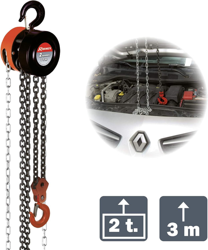 Flaschenzug a Kette 2 Tonnen 3 m. 1 ton, 1 ton