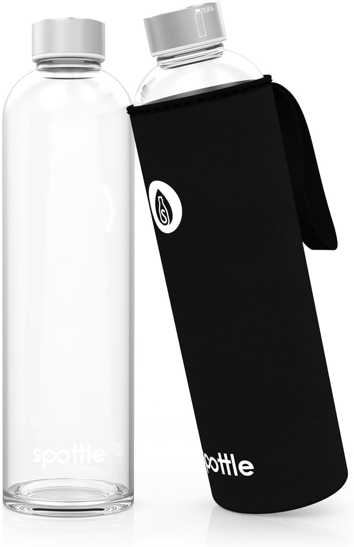 spottle Trinkflasche aus Glas 1l - Glasflasche 500ml - 750ml - 1 liter mit Neoprenhülle - Schutzhüll