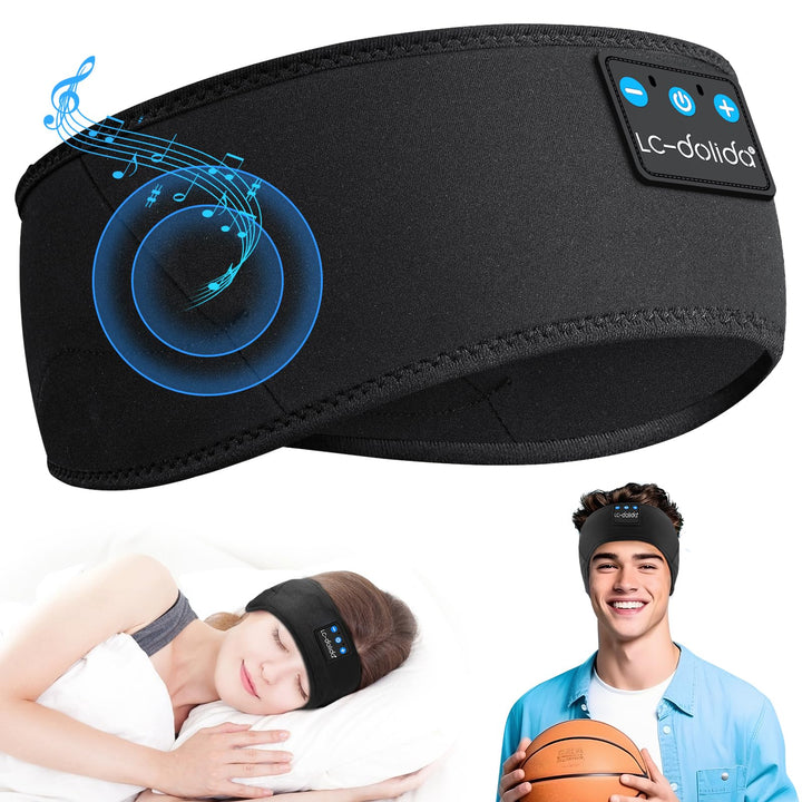 LC-dolida Schlafkopfhörer Bluetooth 5.4, Schlaf Stirnband Kopfhörer Headband Schlafmaske, Sportskopf