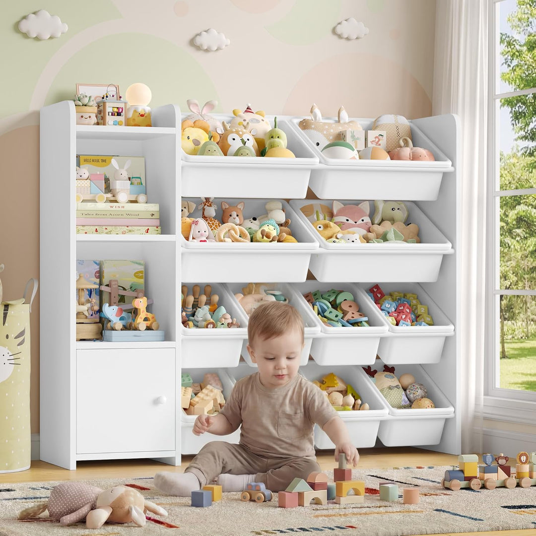 FOREHILL Kinderregal mit 12 Boxen Kinderschrank Holz Bücherregal für Kinder Aufbewahrungsbox Kinderz