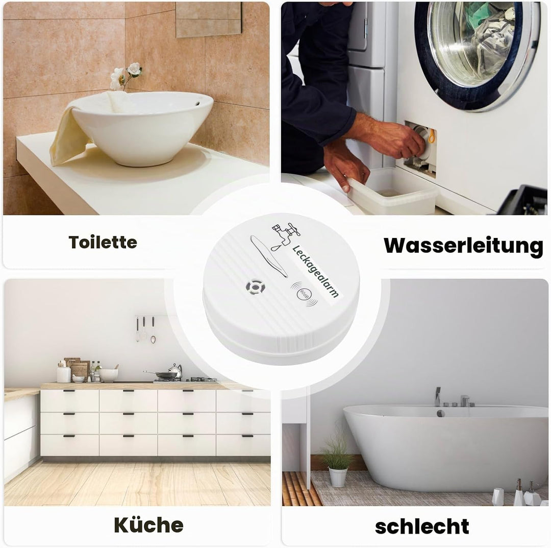 Wassermelder Wasseralarm Leck und Tropfen Alarm 90dB, 3 Stück Sirene Kabelloser Sensor Wasserstand,