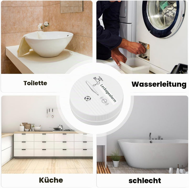 Wassermelder Wasseralarm Leck und Tropfen Alarm 90dB, 3 Stück Sirene Kabelloser Sensor Wasserstand,