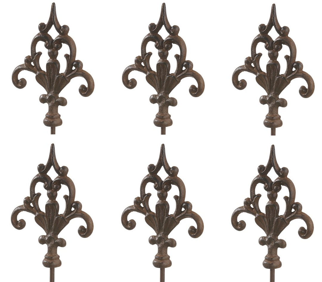 Dehner Gartenstab Ornament Speer, 6 Stück, je ca. 140 x 16 x 3.2 cm, Gusseisen, edelrostfarben