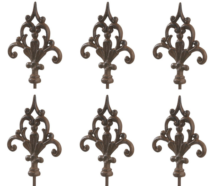 Dehner Gartenstab Ornament Speer, 6 Stück, je ca. 140 x 16 x 3.2 cm, Gusseisen, edelrostfarben