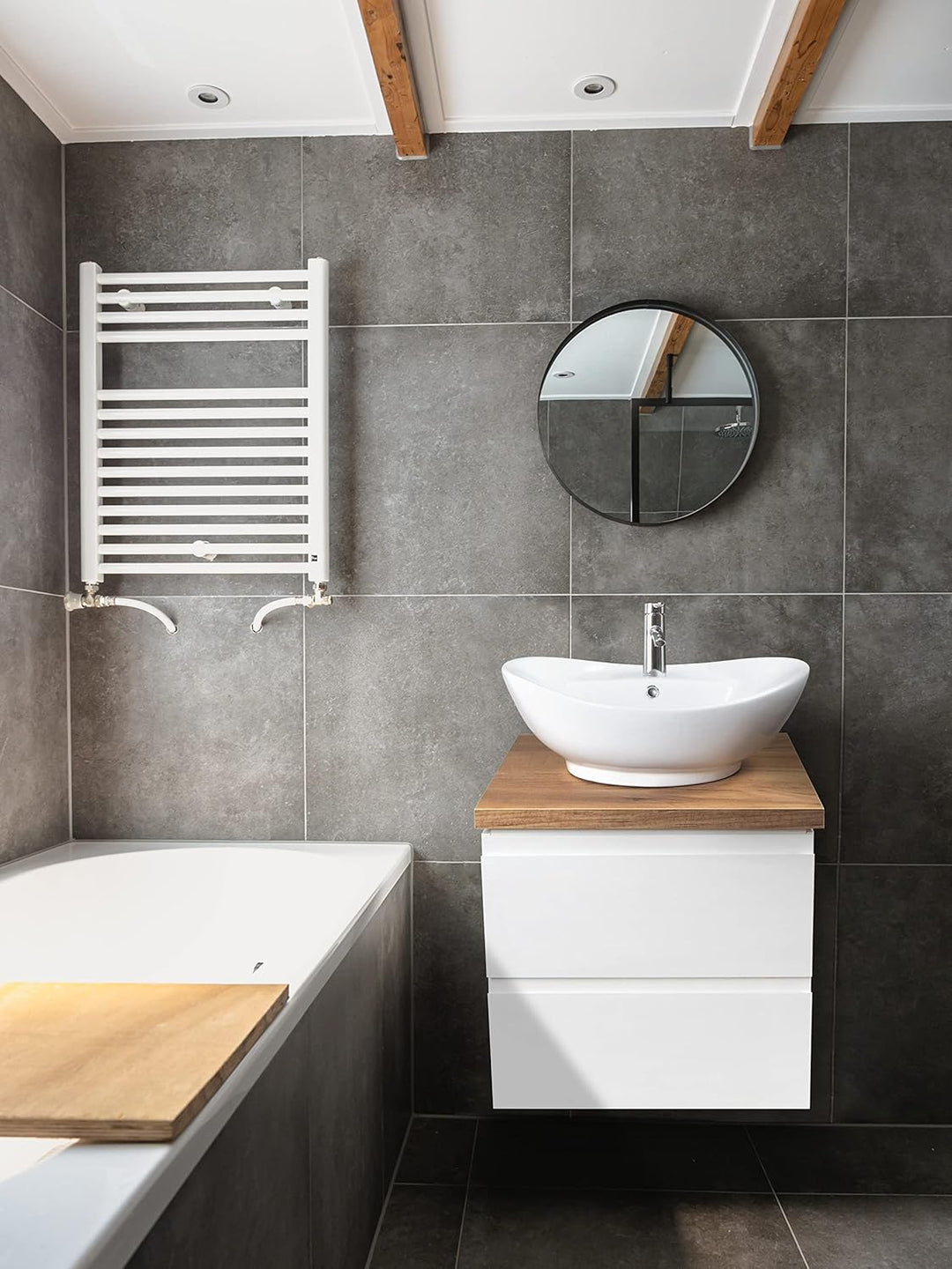 VBChome Badmöbel 50 cm Weiss Aufsatzwaschbecken mit Hahnloch und Armatur 59x39 cm Aufsatzwaschtisch