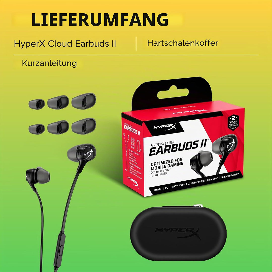 HyperX Cloud Earbuds II Gaming-Ohrhörer mit Mikrofon, Schwarz, Schwarz