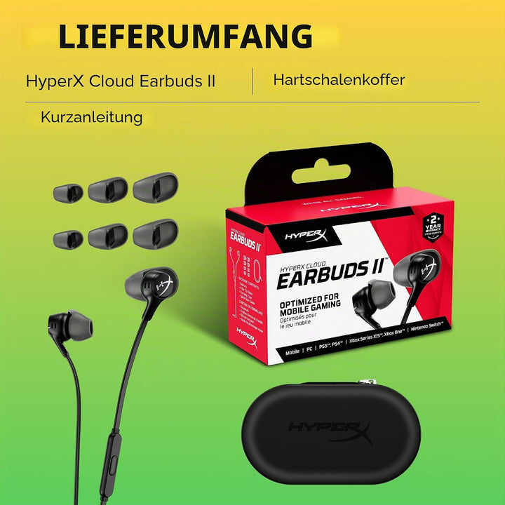HyperX Cloud Earbuds II Gaming-Ohrhörer mit Mikrofon, Schwarz, Schwarz
