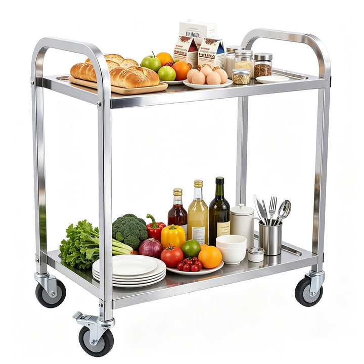 TAIMIKO Küchenwagen mit Rollen, 2 Tabletts, Servierwagen, Edelstahl, Restaurantwagen mit Rollen, Mob