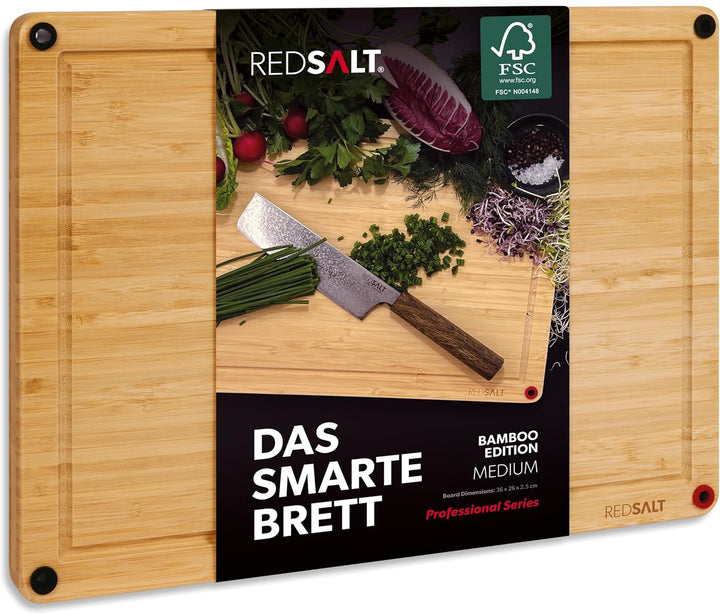 REDSALT® innovatives Bio Bambus Holz Schneidebrett rutschfest M 36x26x2,5cm | Holzbrett gross beidse