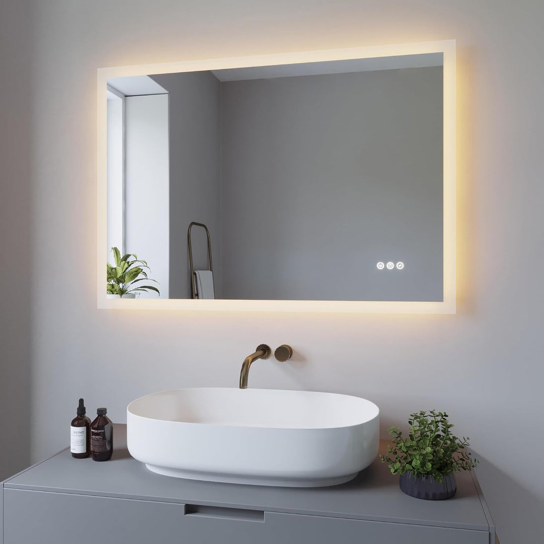 AQUABATOS 100x70 cm Badspiegel mit Beleuchtung Badezimmerspiegel Lichtspiegel LED Wandspiegel Energi