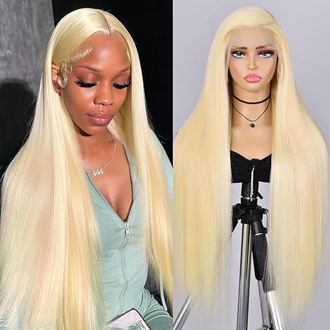 Echthaar Perücke Blonde 180% Density Schwarz Frauen 13x6 HD Straight Lace Front Wig 613 Farbe Transp