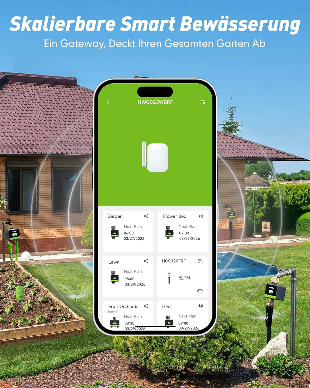 RAINPOINT Bewässerungscomputer WLAN mit Antennengateway, Messing-EIN- und -Auslass, App-/Sprachsteue