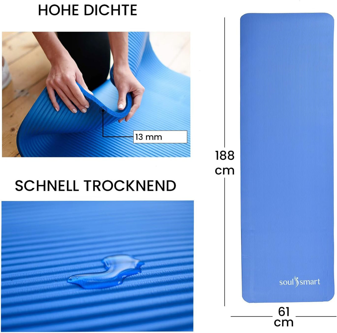 Yogamatte rutschfest Trainingsmatte für Fitness, Pilates & leichte Reisematte für zu Hause oder drau