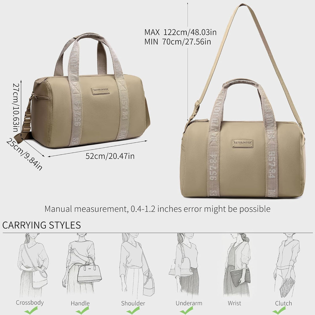 David Jones - Grosse Reisetasche für Wochenendausflüge, Ledertasche, beige, altmodisch | Sport-Handt