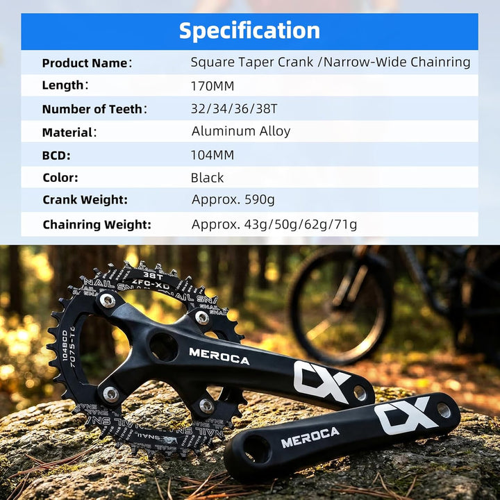 ZTZ Mountainbike 170 mm Kurbelgarnitur mit 104 BCD 32/34/36/38T Kettenblatt, Aluminiumlegierung MTB