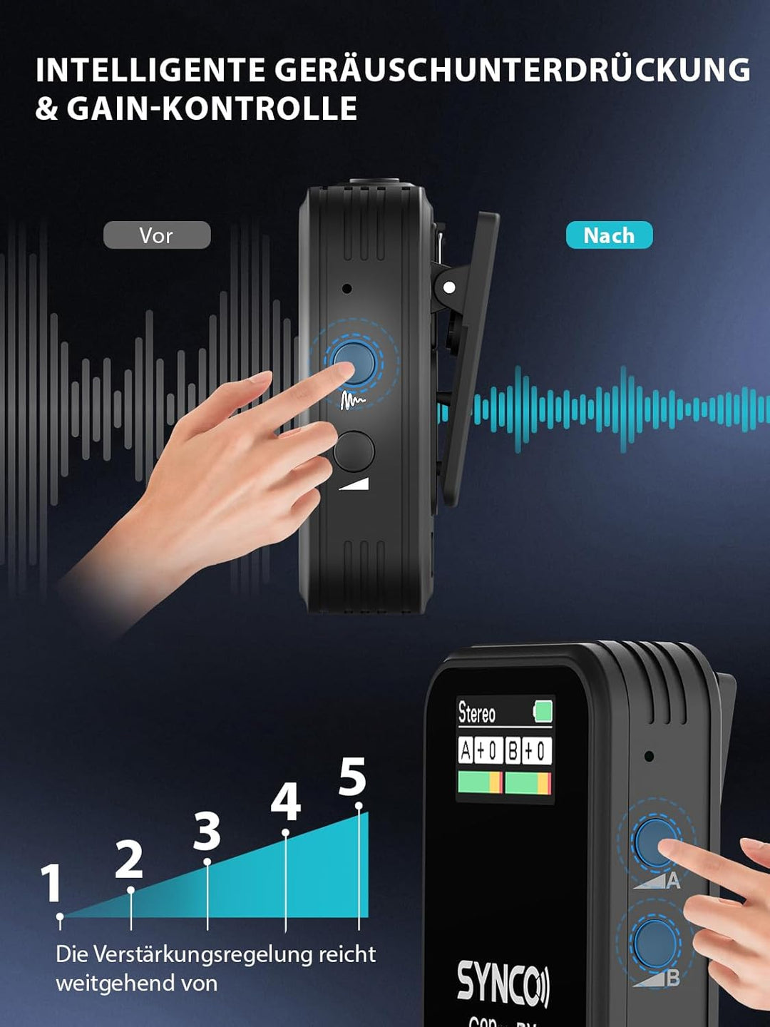 SYNCO Wireless Lavalier Mikrofon, G2(A2) Pro 2.4G Dual Ansteckmikrofon 200m 8H für Online Klasse Vlo