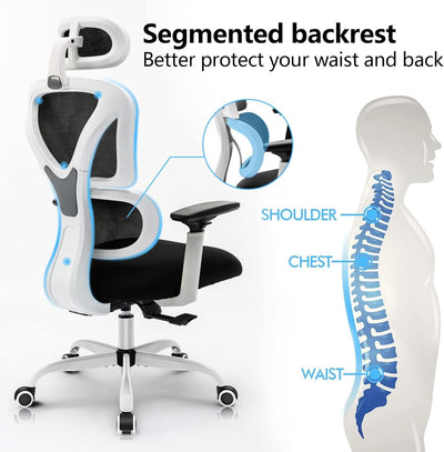 KERDOM Bürostuhl Ergonomischer Schreibtischstuhl, mit Verstellbarer Kopfstütze, Armlehnen, Lendenwir