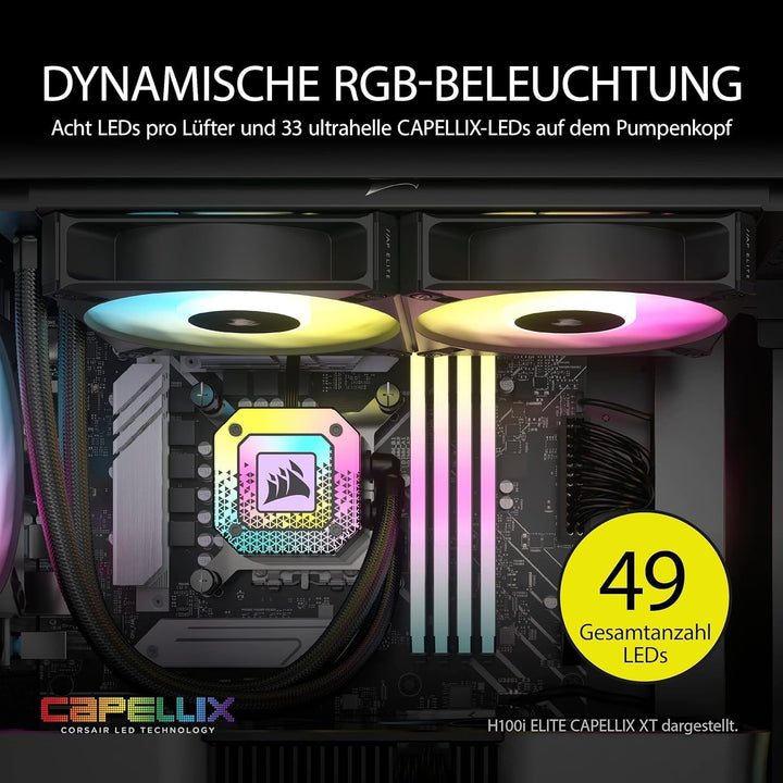 Corsair iCUE H115i Elite CAPELLIX XT Flüssig-CPU-Kühler - Zwei AF140 RGB Elite-Lüfter - 280-mm-Radia