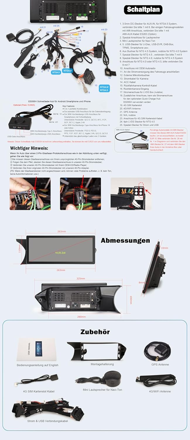 Erisin 10.25" 8-Kern 4GB+64GB Android 12 Autoradio GPS Navi für Mercedes-Benz C-Klasse W204 S204 mit