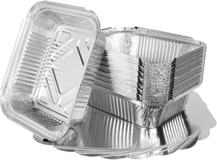 MIVIDE 125 Stück Grill Aluschalen mit Deckel, 600ml Alu Grillschalen, Einwegschalen aus Aluminium fü