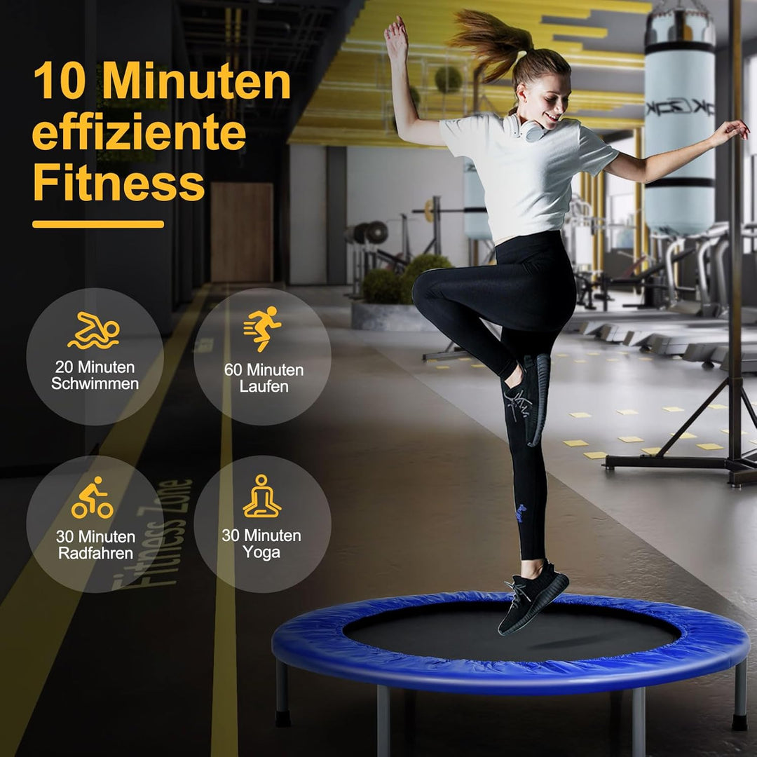 GOPLUS Fitnesstrampolin Indoor, φ101cm Mini Trampolin mit höhenverstellbarer Haltegriff, klappbares