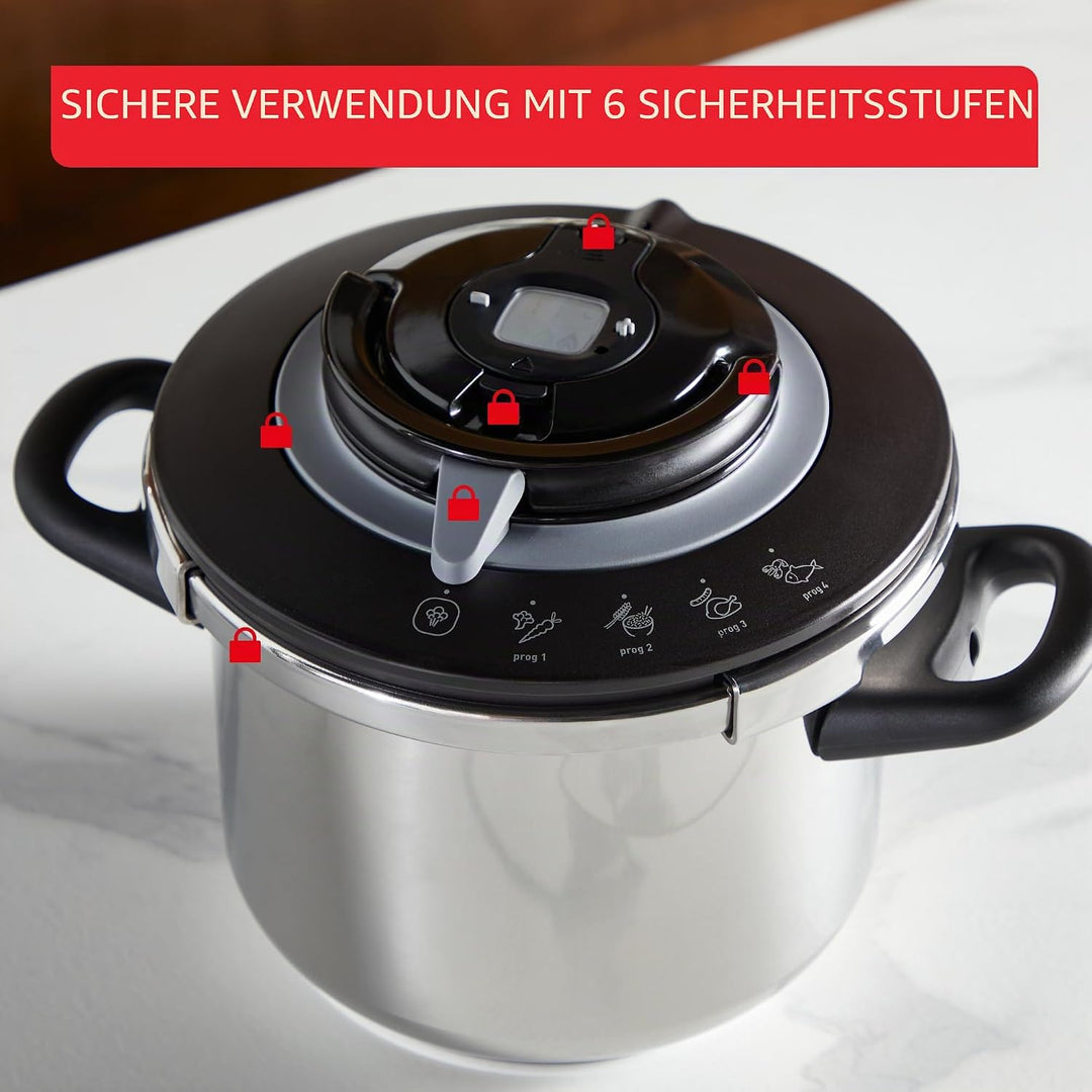 SEB Clipso+ Chef 10 l Schnellkochtopf, 7-10 Personen, Induktion, 4-Kochprogramme, Öffnen und Schlies