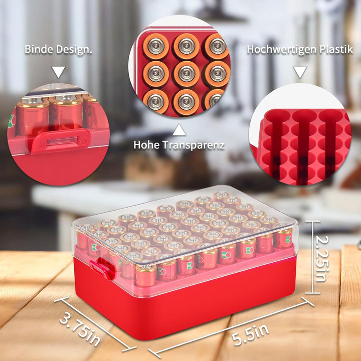 Batterie Organizer Aufbewahrungshülle, Kleine Batterie Tresor Box Container für 48 Stück AA-Batterie