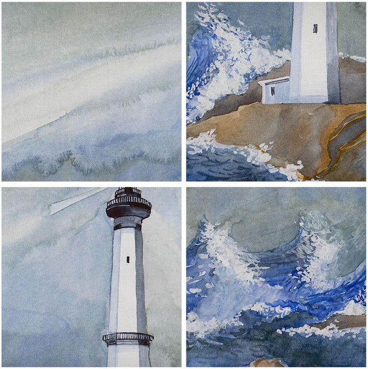 Bilder auf Leinwand Leuchtturm Wasser Illustration Welle Leinwandbild 70x50cm Wandbilder Dekoration