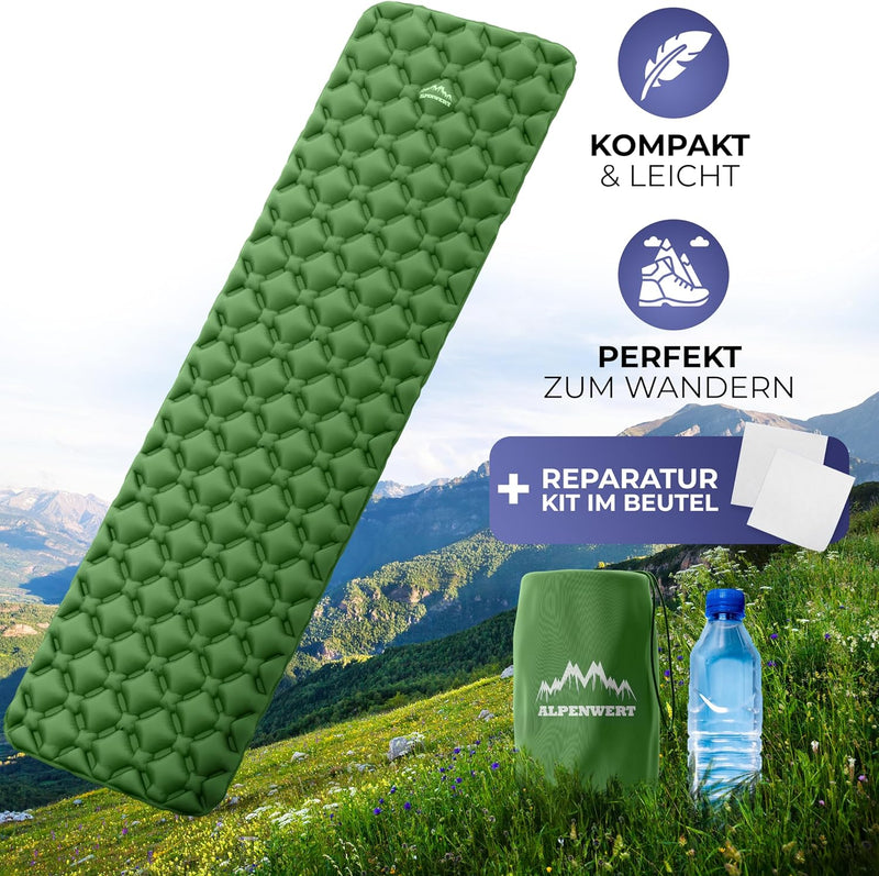Alpenwert® Isomatte Outdoor [Kleines Packmass & Ultraleicht] Luftmatratze perfekt für Camping, Wande