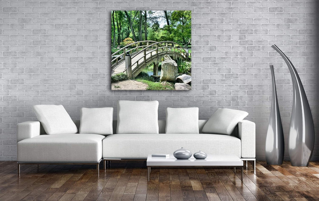 deyoli Japanischer Garten Format: 70x70 als Leinwand, Motiv fertig gerahmt auf Echtholzrahmen, Hochw