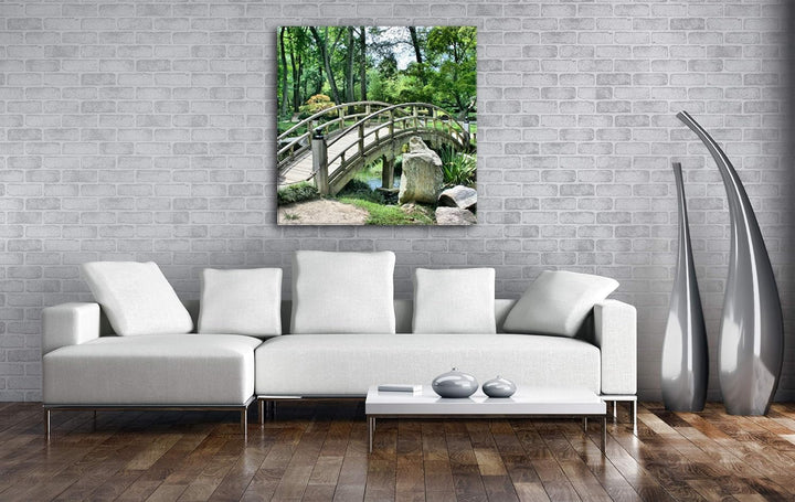 deyoli Japanischer Garten Format: 70x70 als Leinwand, Motiv fertig gerahmt auf Echtholzrahmen, Hochw