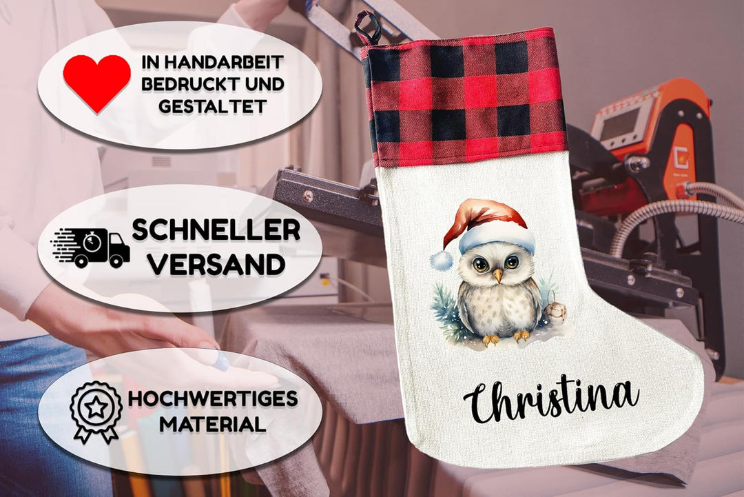 LIEBTASTISCH - Personalisierte Weihnachtssocken mit Tieren - 40cm x 30cm - Weihnachtsstrumpf zum Nik
