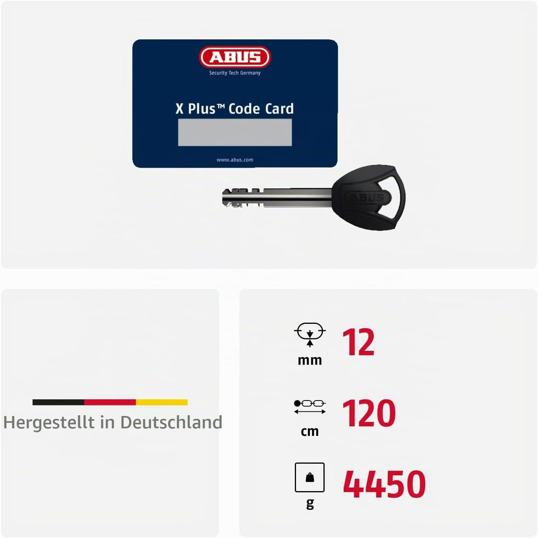 ABUS Schloss-Ketten-Kombi - Granit Power XS 67/105HB50 + 12KS120 black loop - Motorradschloss mit AB