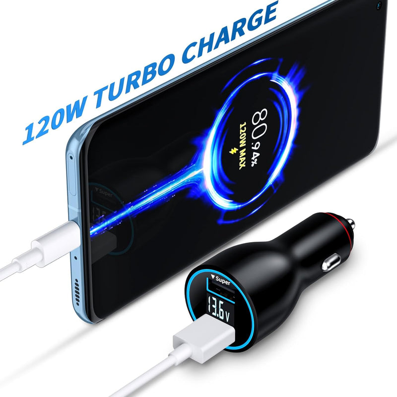 120W Zigarettenanzünder USB Ladegerät für Xiaomi Turbo Charge,USB Kfz Ladegerät Autoladegerät Dualpo