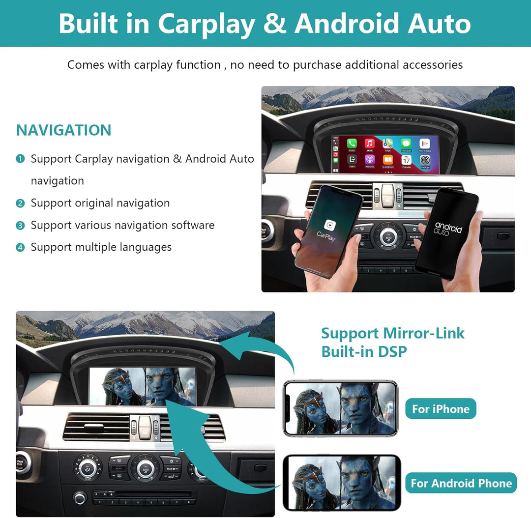 Ninetom 8.9 Zoll Car Radio, CarPlay/Android Auto/Mirrorlink/GPS für BMW CIC 3/5 Series E60 E61 E90 E