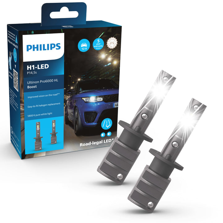 Philips Ultinon Pro6000 Boost H1-LED Scheinwerferlampe mit Strassenzulassung*, 5.800K, grau H1 LED,