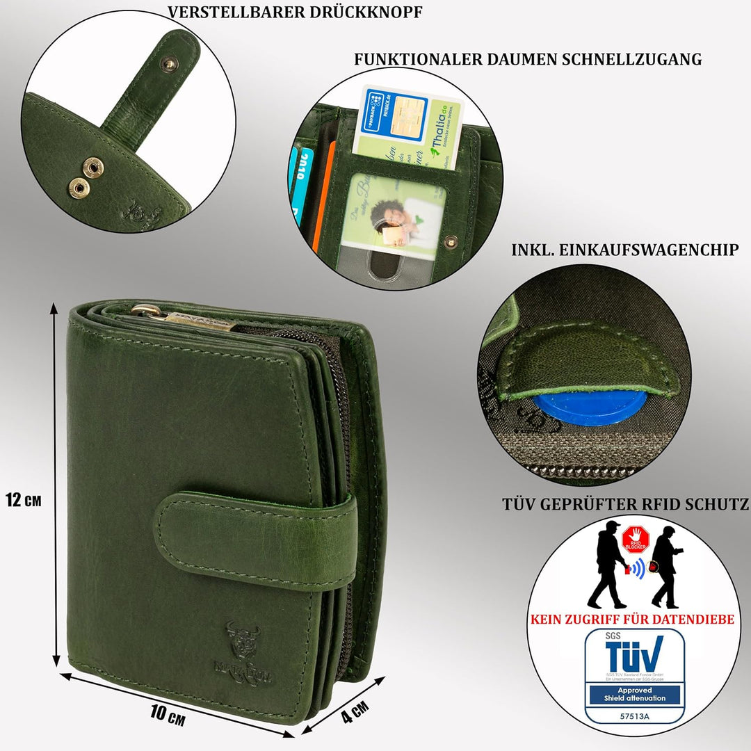 MATADOR Frauen Geldbörse Echt Leder TüV Geprüfter RFID Schutz Geldtasche Frauen Viele Kartenfächer P