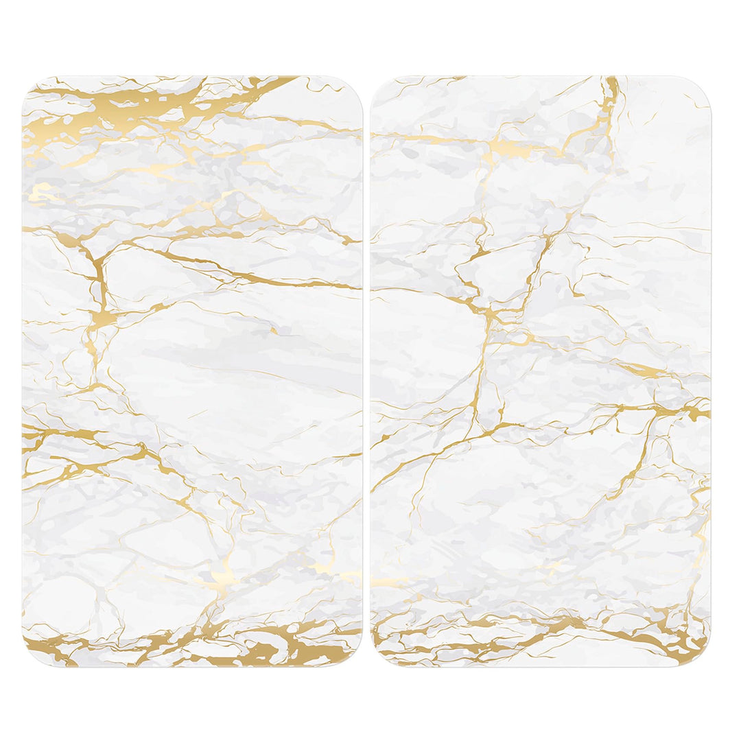 WENKO Herdabdeckplatte Universal Marmor Gold, 2er Set Herdabdeckung für alle Herdarten, Gehärtetes G