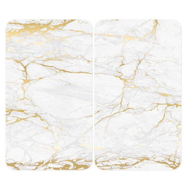 WENKO Herdabdeckplatte Universal Marmor Gold, 2er Set Herdabdeckung für alle Herdarten, Gehärtetes G