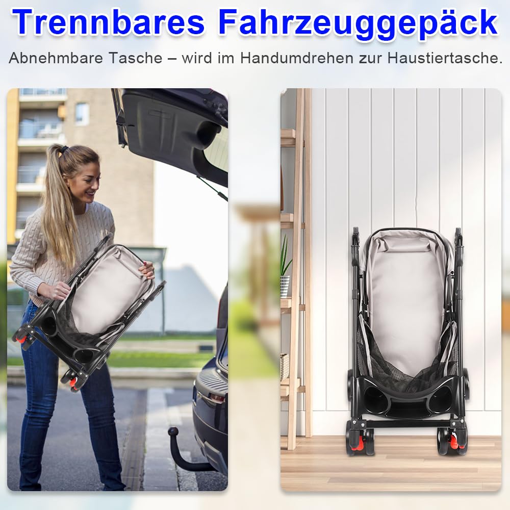 Homewell Klappbarer Haustierwagen mit Getränkehalter, Hundewagen & Katzenwagen, Leicht & Bequem mit