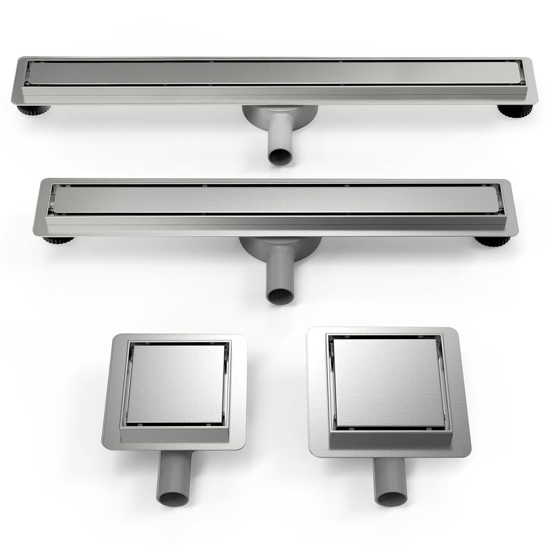 15x15cm Duschrinne Quadrat, Befliesbar Duschablauf Komplettset Edelstahl mit 360° Siphon Geruchsstop