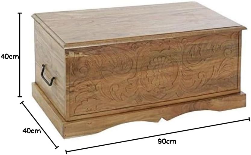 DRW Truhe aus Akazienholz in Natur 90 x 40 x 40 cm, Akazie, 90x40x40cm