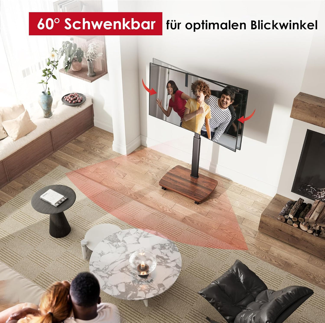 AOKCOS TV Ständer Rollbar mit Holzablage, Fernsehständer auf Rollen für 32-65 Zoll Fernseher, TV Bod