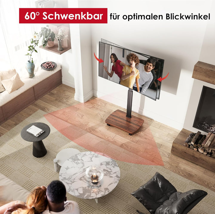 AOKCOS TV Ständer Rollbar mit Holzablage, Fernsehständer auf Rollen für 32-65 Zoll Fernseher, TV Bod