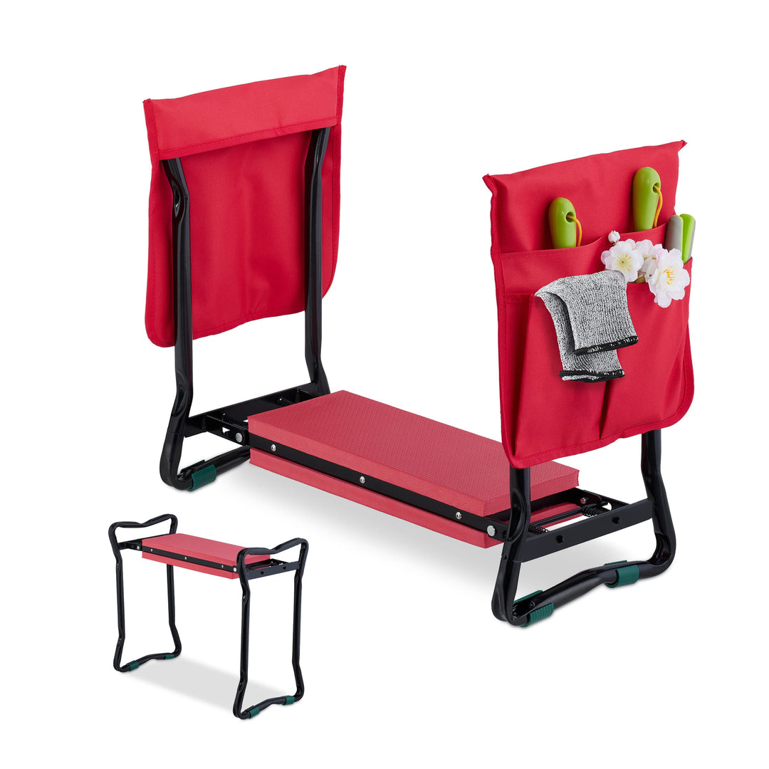 Relaxdays Kniebank mit Taschen, gepolstert, gelenkschonende Kniehilfe, bis 150 kg, klappbar, Gartena