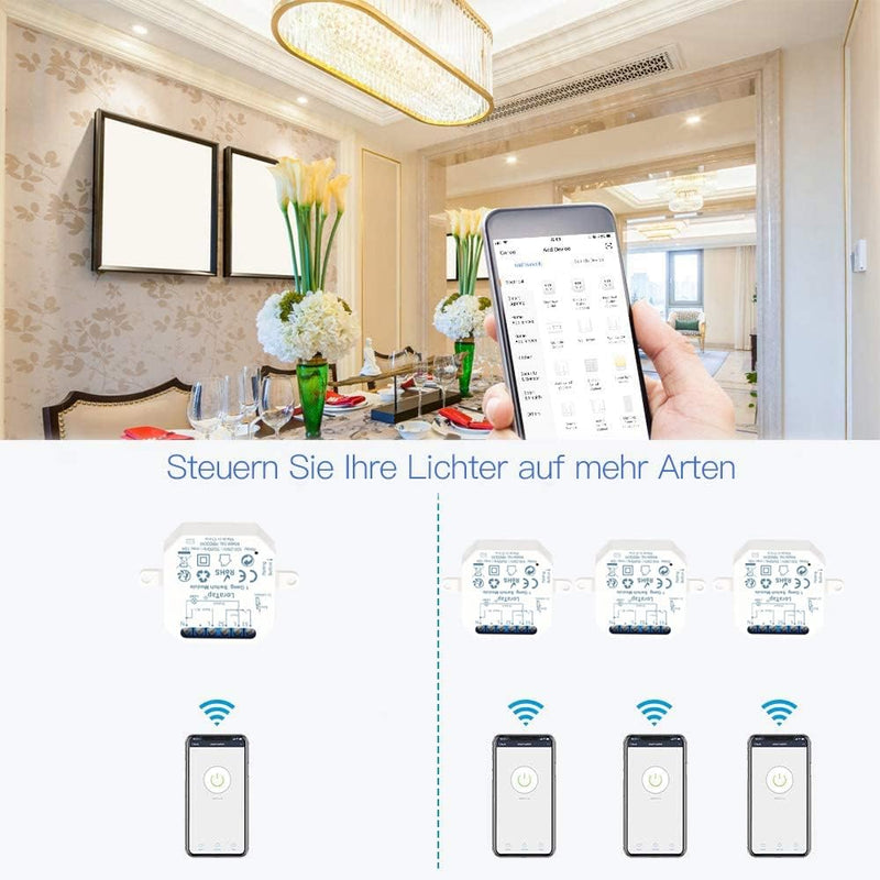 LoraTap 2er Pack Wifi Schalter Relais Modul 4.0 (vorhandener Schalter bleibt erhalten) Smart Home Sw